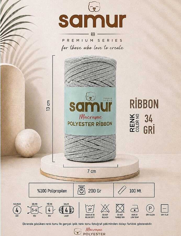 SAMUR,RİBBON POLYESTER MAKROME 0034 GRİ